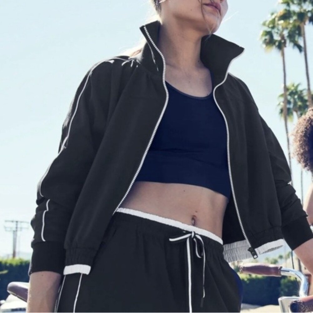 Athleta Brooklyn Track Bomber black white jacket Size S